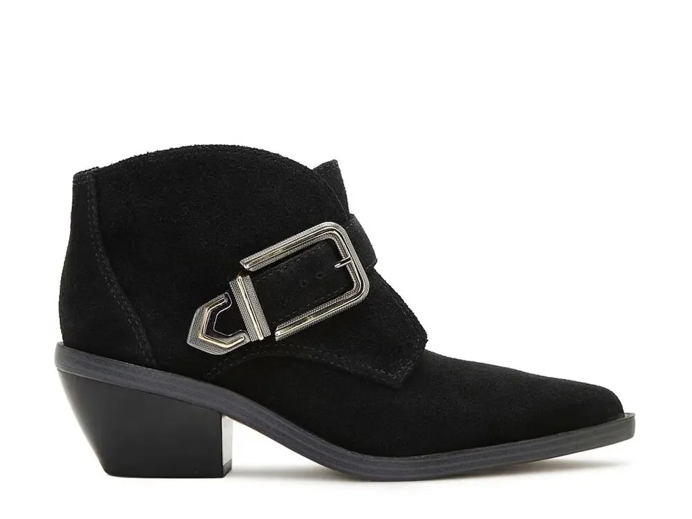 NEW Vince Camuto Ashena Black Suede Leather Buckle Zip Up Bootie Ankle Boots